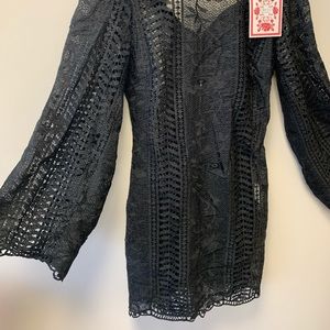 Black long sleeve lace mini dress